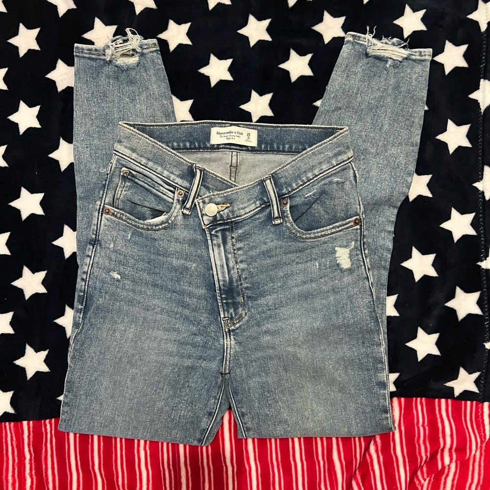 Abercrombie & Fitch Blue Skinny Jeans with Distressed Details